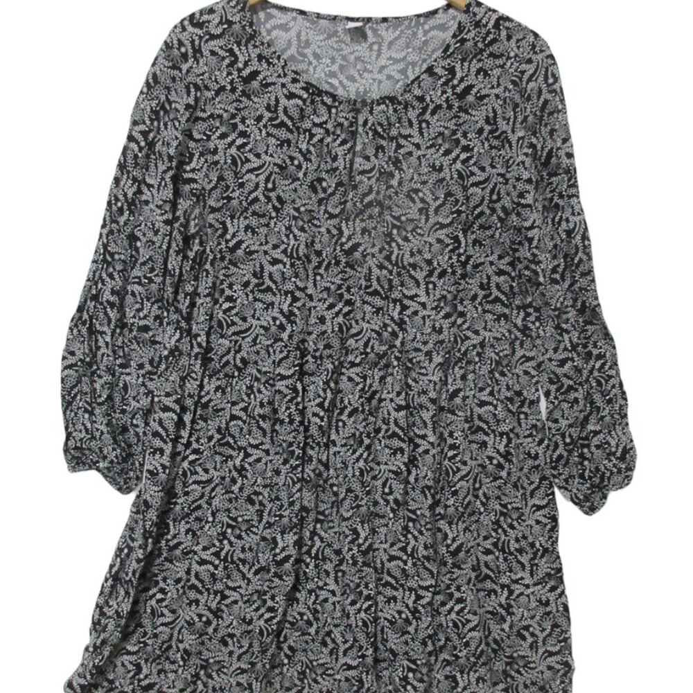 Old Navy Women's Dress Size S Small Black & White Floral Long Sleeve Keyhole NWT